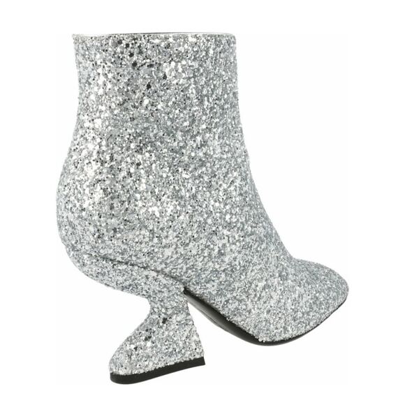 Ferragamo Sal 85 Glitter Ankle Booties Silver Womens